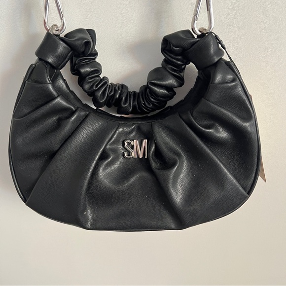 Steve Madden Black Ruched Crescent Hobo Small Shoulder Bag NWT - Picture 2 of 13